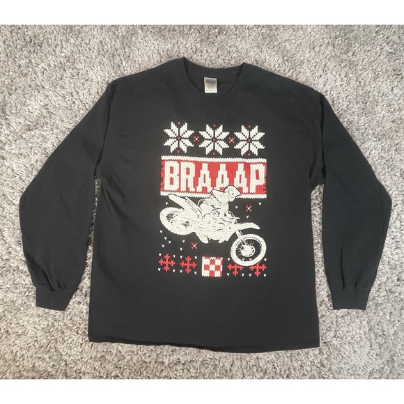 BRAAP DIRT BIKE CHRISTMAS LONG SLEEVE SHIRT SIZE XL, BLACK - Picture 1 of 8